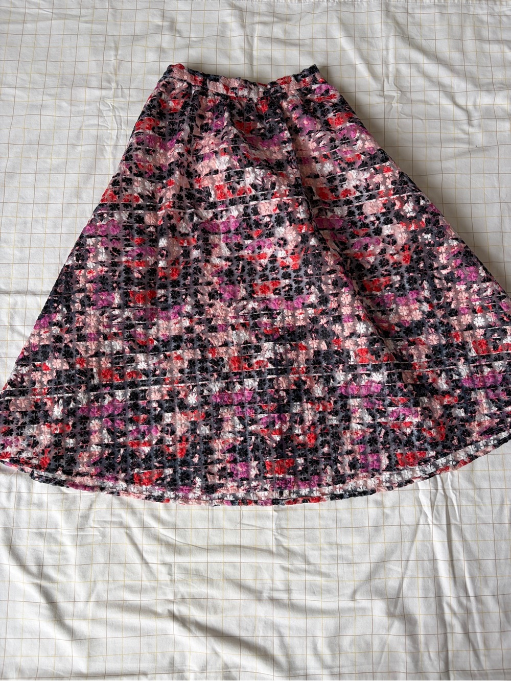 Sam Edelman Pink, Black & Red Floral Tweed Circle Skirt
